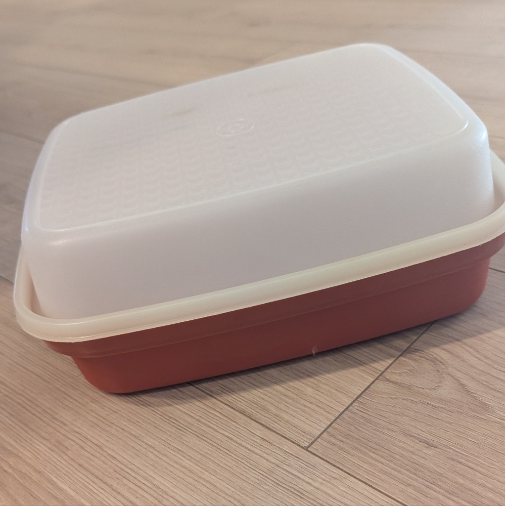 Tupperware Vintage Large Meat Tenderizer & Marinade Storage Container Orange